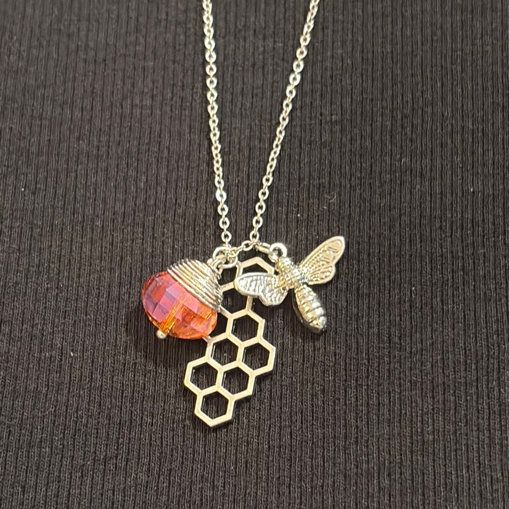Silver Bee & Honeycomb Necklace